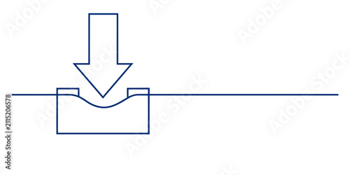Bild auf Leinwand Blue outline arrow pointing down to press and indent a horizontal flat surface l