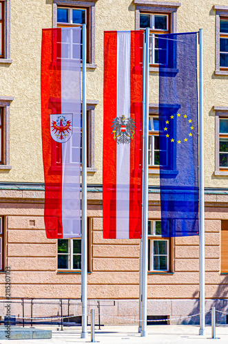 Flags of Austria, Poland and European Union 