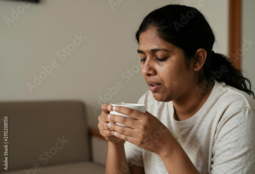 Indian woman holding a whit...