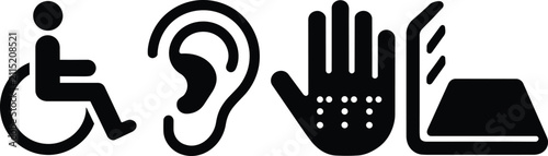 Accessibility icons showing wheelchair, hearing, braille, and assistive technology for inclusive digital signage or public space