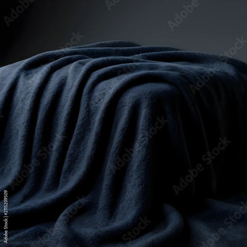 Dark blue draped fabric wit...