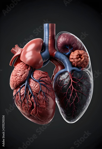 Human heart and lung anatom...
