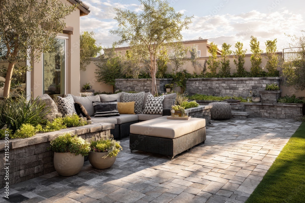 Obraz premium Brussel block interlocking paver patio for outdoor living spaces