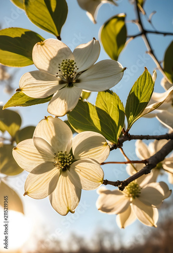 White dogwood flowers bloom...
