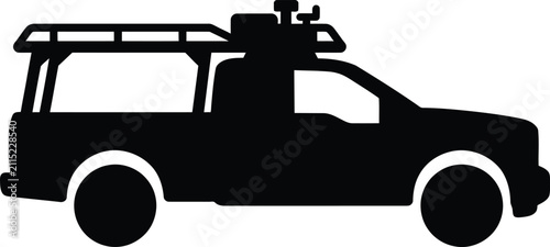 Silhouette vector pickup truck utility vehicle with roof rack design