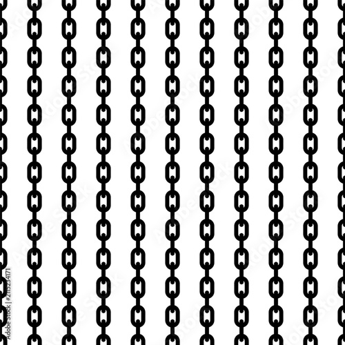 Small vertical black hanging chains isolated on a white background. Monochrome seamless pattern. Simple flat vector graphic illustration. Texture.