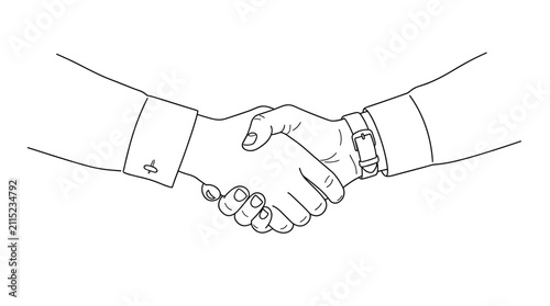 Line art illustration of two hands shaking, symbolizing agreement and partnership