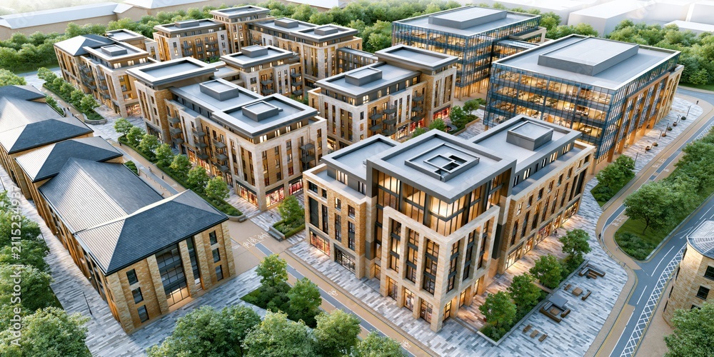 Fototapeta premium Contemporary mixed use complex in an idyllic setting