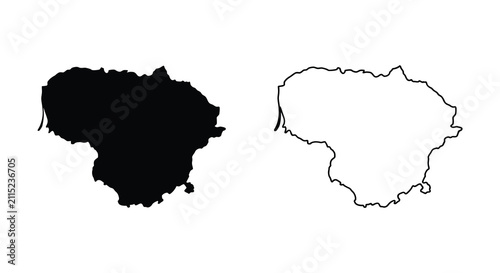 Bild auf Leinwand Black silhouette and outline map of lithuania isolated on a plain white backgrou