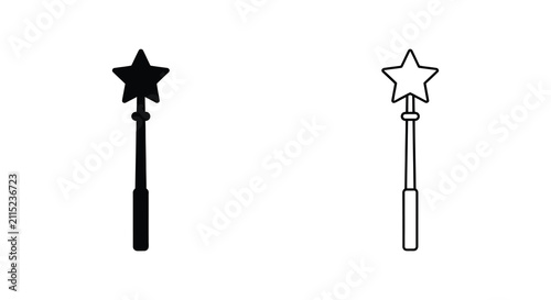 Картината върху платно Set of two magic wands with star tips in solid black and outline style isolated