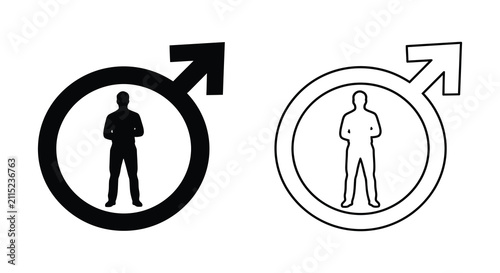 Fotografía Set of male gender symbols featuring a human silhouette inside the circle isolat