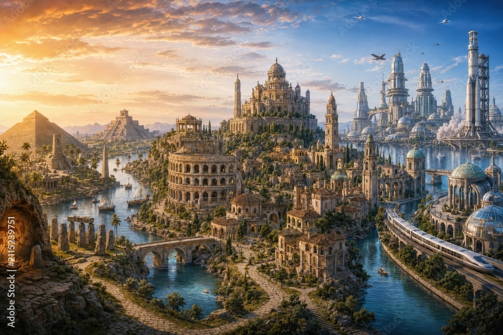 Fototapeta premium Imaginary City Blending Ancient and Future Architecture