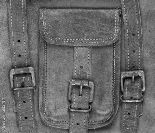 Konstfotografi old leather pocket with leather straps