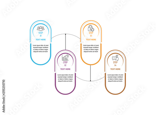 Modern business infographic with 4 steps, professional process diagram vector, colorful sequence flow chart for corporate presentations and reports