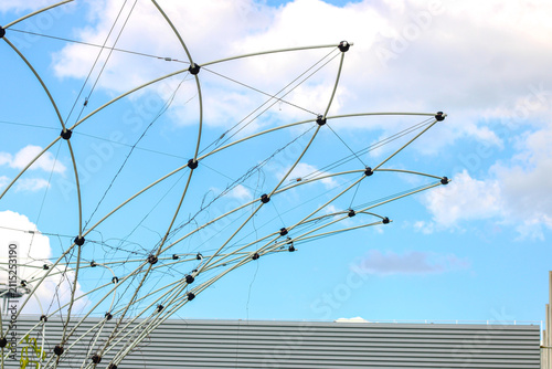 Modern steel cable architectural structure with glass roof