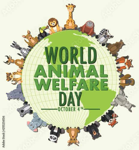 Canvas Print Cute Wild and Domestic Animals Around Earth for World Animal Welfare Day Cute Wi