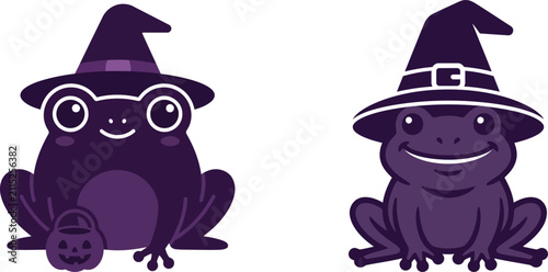 Halloween purple frog with witch hat and glasses vector