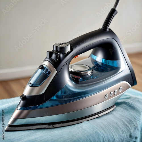 Modern steam iron with blue...