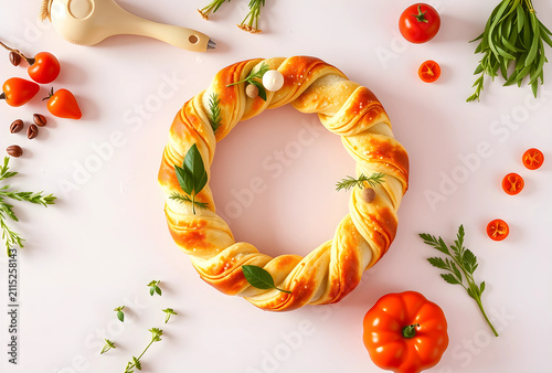Braided bread wreath with f...