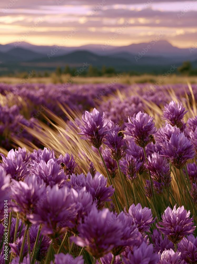 Fototapeta premium Lavender Waves Sway in the Warm Summer Breeze of a Scenic View