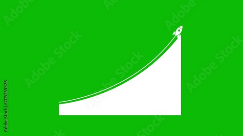Rocket launching upward growth chart animation on green screen, business success and startup concept