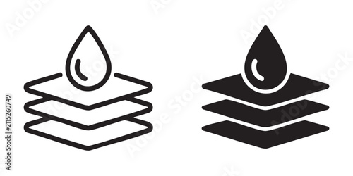 Layered droplet icon representing multi layered absorption or protective water resistant material.