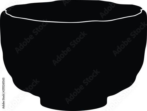 Simple black silhouette of a rusticlooking traditional ceramic tea bowl with a thin white rim detail isolated on a transparent background graphic resource