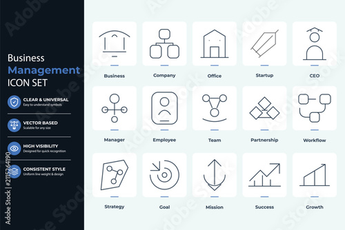 Business Management Line Icons – 15 Unique Corporate & Office Vector Outline Icons
