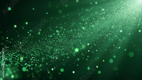 Abstract green bokeh light particles with a glowing, scattered effect