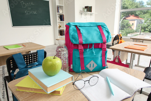 Colorful backpack, books, a...