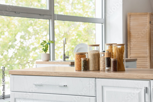 Kitchen countertop with gla...