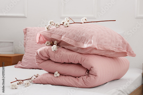 Cotton flowers with pink li...