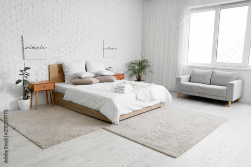 Interior of hotel room with...