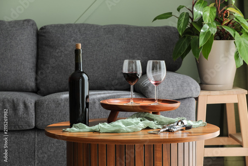 Wooden tray with glasses of...