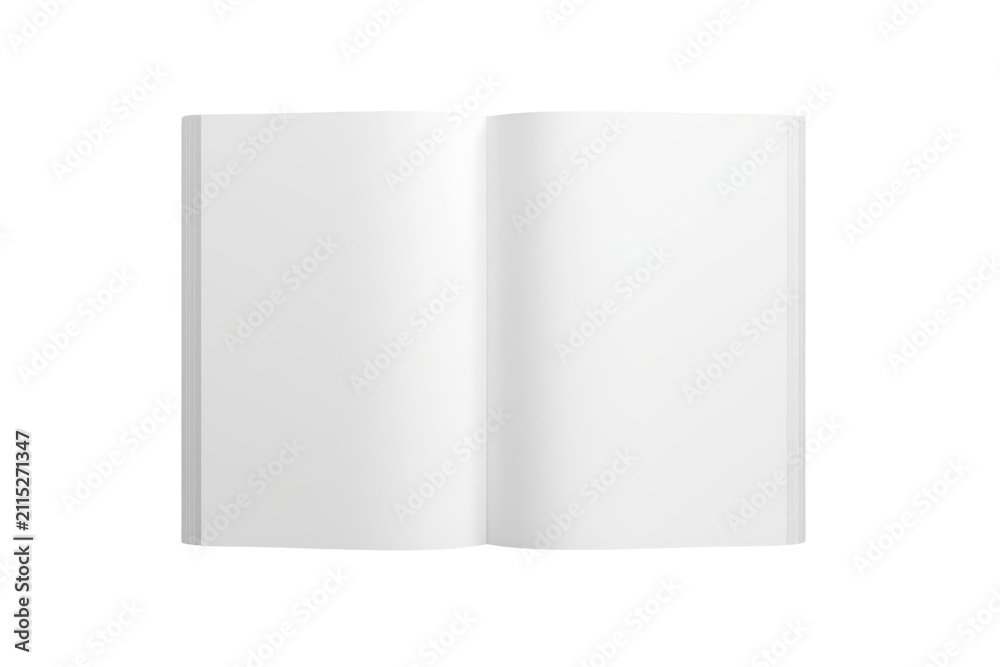 Fototapeta premium Open blank book standing with curved white pages