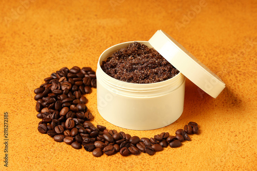 Jar of coffee body scrub an...