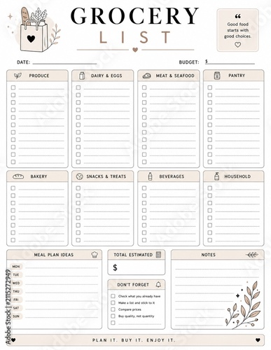Grocery List Printable Daily Planner Template