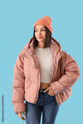 Young woman in stylish puff...