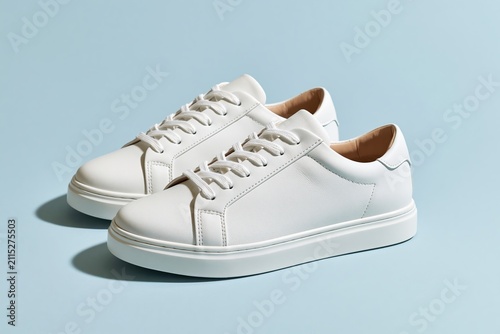 Premium leather sneakers on a soft pastel background for product display and advertising