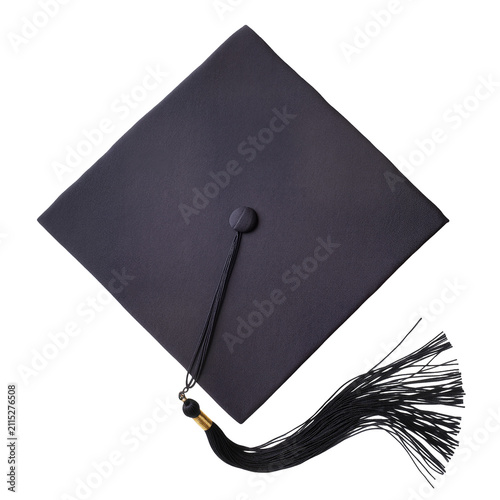 Quadro su tela Isolated graduation cap with a black tassel, a symbol of academic achievement an