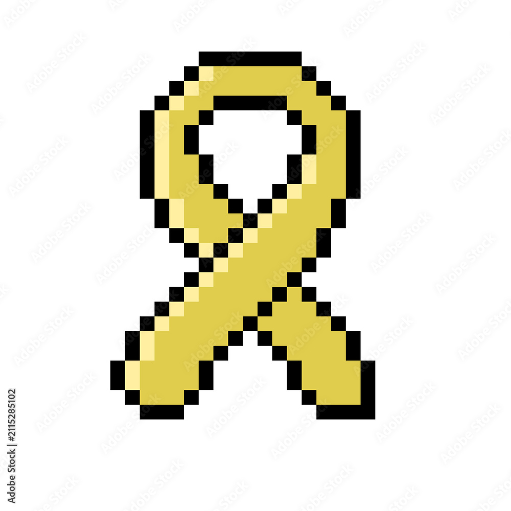 Fototapeta premium Yellow Ribbon Pixel Art Vector Icon for Childhood Cancer Awareness and Suicide Prevention 
