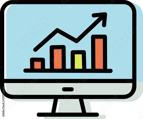 Monitor showing business growth graph icon