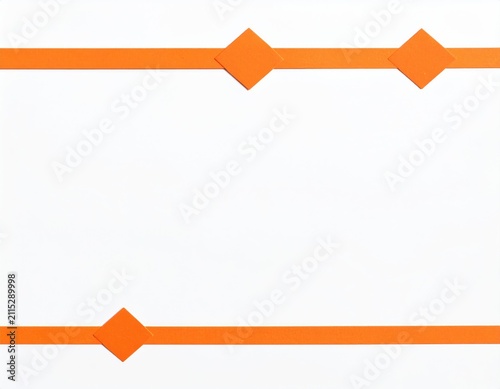 Orange geometric shapes adorn contrasting white background with clean lines