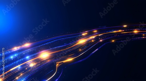 Abstract Neon Light Trails on Dark Blue Background