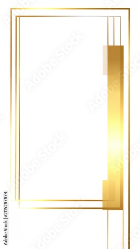 Elegant gold geometric frame with light flares on white