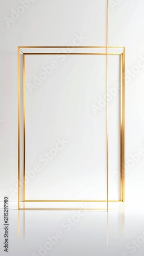 Minimalist golden frame on a bright, reflective surface