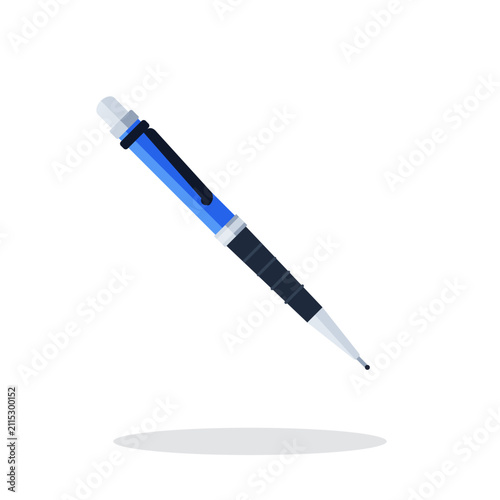 Blue Mechanical Pencil Vector Icon with Eraser Cap, Flat Style Office Pen and School Drafting Tool Illustration
