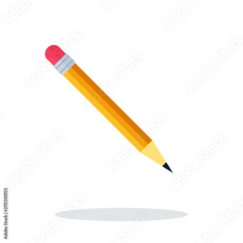 Yellow Wooden Pencil Vector Icon with Red Eraser, Flat Style School Stationery and Writing Tool Illustration
