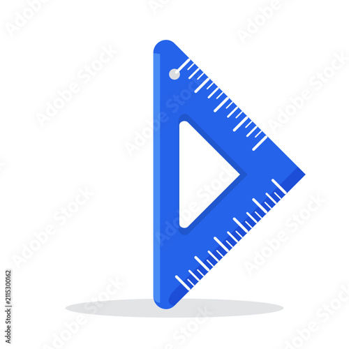 Blue Triangle Ruler Vector Icon Isolated on Dark Background, Flat Style School Supply and Geometry Drafting Tool
