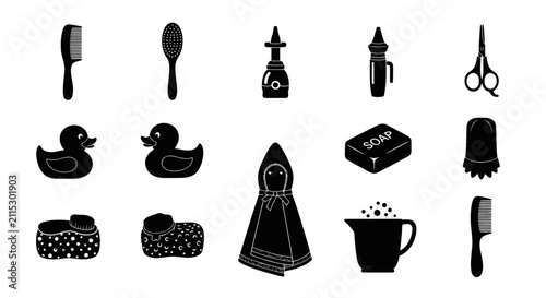 Fotografía Baby hygiene and bath time icons.